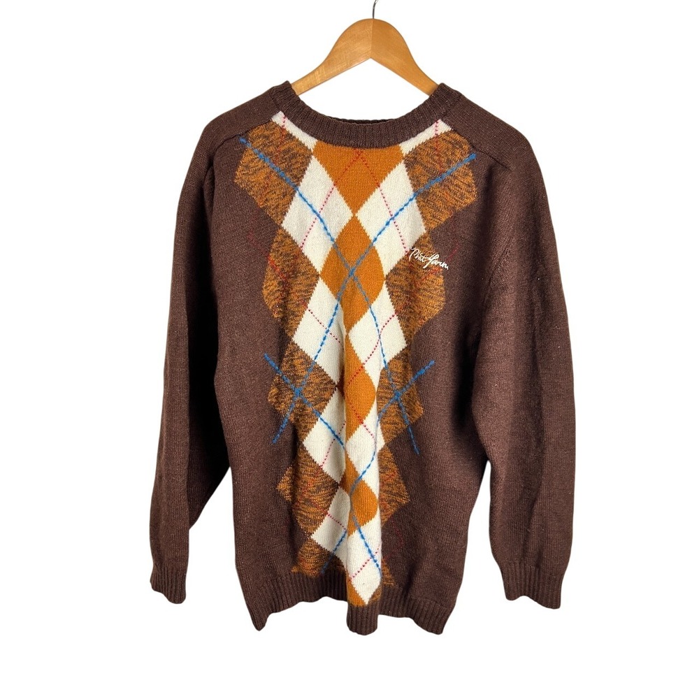 Phat Farm XXL Wool Argyle Sweater Brown Mustard Vintage Y2K Hip Hop Streetwear